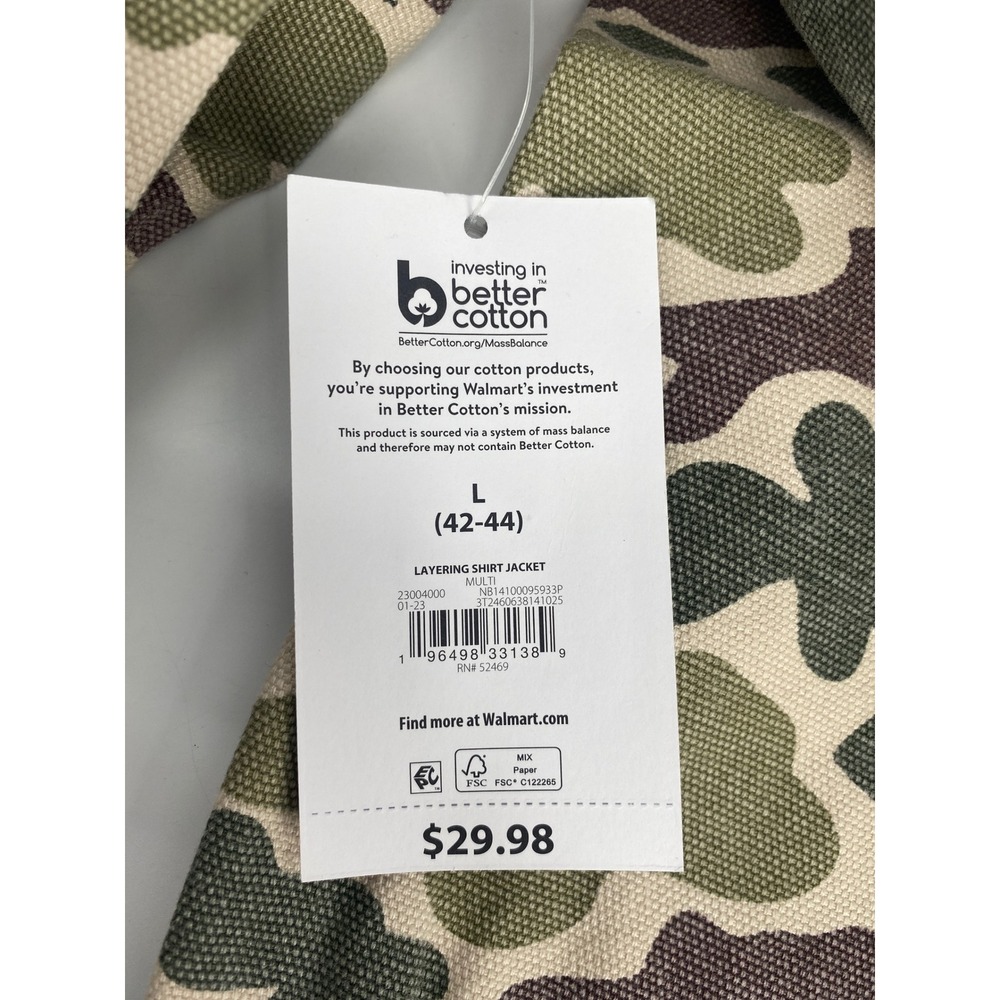 No Boundaries Camo Canvas Shirt Jacket Mens Large Green Brown Corduroy Full Zip - Picture 5 of 9